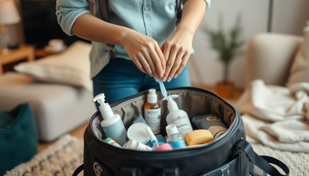 travel-sized toiletries and containers